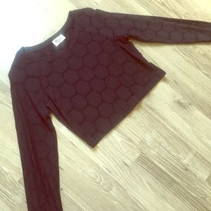 Show me your mumu black lace eyelet crop top long sleeve top stretchy NWOT cover